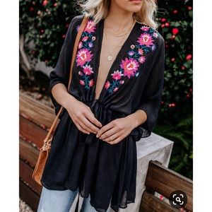 Vici Lantana Embroidered Adjustable Kimono